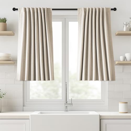 BSfullts Linen Blackout Curtains 35 Inch Long 2 Panels Set