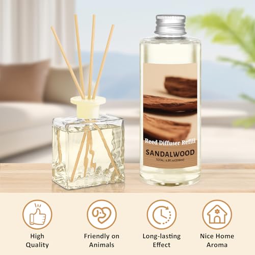 Image of STRN Sandalwood Essential Oil Reed Diffuser Refill 200ml Long-Lasting Aromatherapy, Natural Fragrance Liquid with Eco-Friendly Bottle for Home, Bedroom, Spa