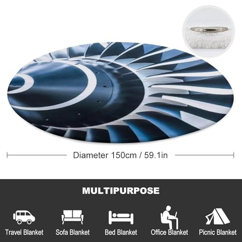 Couverture ronde flanelle 140 cm imprimé Jet Engine pour canapé et camping - 3