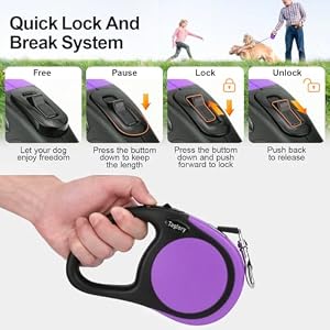 Taglory Retractable Dog Leash, 16ft No Tangle Dog Leash Retractable for Puppy Small Medium Dogs Up to 44 lbs, One-Handed Brake, Pause, Lock,Purple Taglory Retractable Dog Leash, 16ft No Tangle Dog Leash Retractable for Puppy Small Medium Dogs Up to 44 lbs, One-Handed Brake, Pause, Lock,Purple