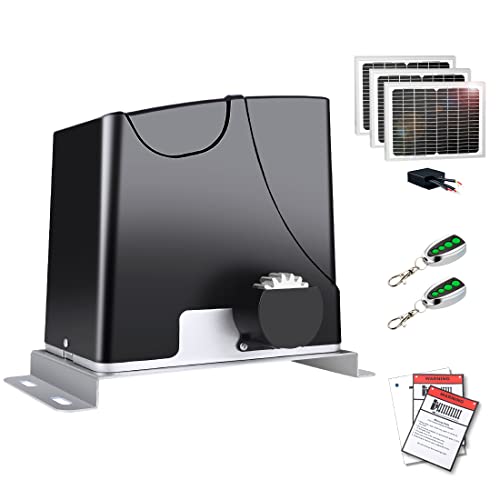 TOPENS DK1000S Solar Sliding Gate Opener Rack Drive Automatic Gate Motor for Heavy Driveway Slide Gates Up to 1800 Pounds, Electric Gate Operator Battery Powered with Solar Panel Remote Control Kit