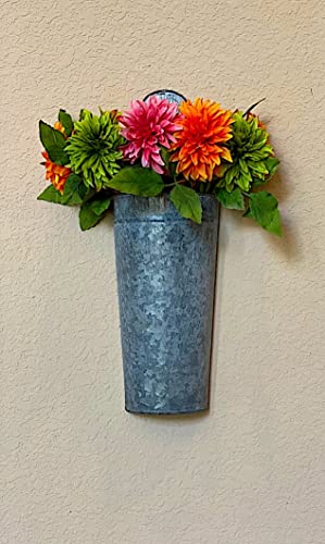 Set Of 2 Metal Wall Planters Pockets Rustic Silver Galvanized Indoor Outdoor 16.5" H #TOP4