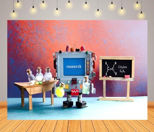Arrière-plan photographique de laboratoire avec mini robot rétro