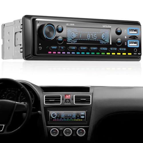 CAMECHO 1 DIN Autoradio, FM Bluetooth Radio, Manos Libres, Retroiluminación, 2 USB AUX in, 4 * 45W, 10V 14.4V, Negro