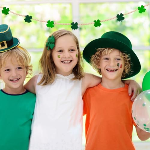 Image of 2 Pcs Valentine's Day St. Patrick's Day Wood Bead Garland Valentine's Day Felt Heart Banner St. Patrick Day Shamrock Banner Garland for Mantle Fireplace Room Valentine St. Patrick's Hanging Decor