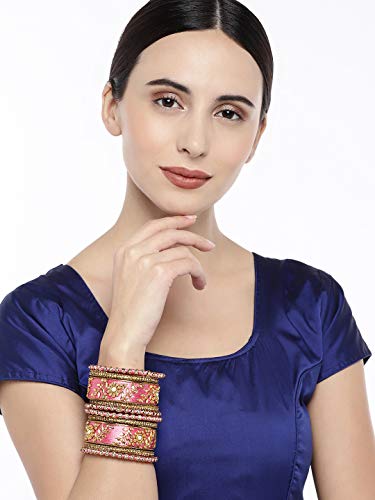 Image of Peora Silk Thread Kundan & Stone Studded Chuda Bangles Set Gift for Women
