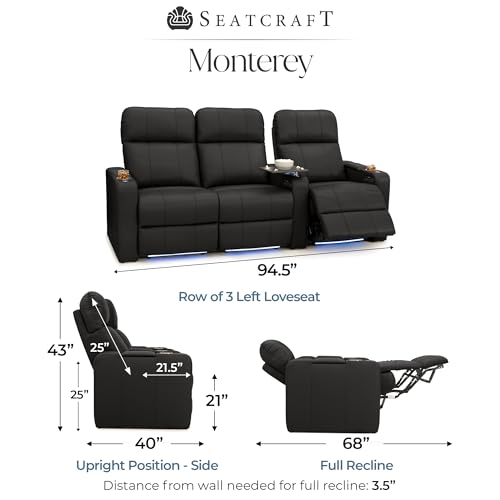 Image of Seatcraft Monterey Home Theater Seating Black Row of 3 Left Loveseat