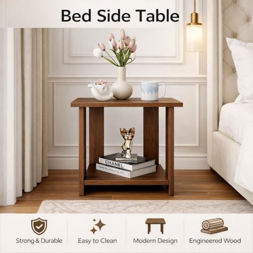 Image of SPYDER CRAFT Exotic Wood Bedside Table for Bedroom|Wooden Modern Side Tables for Bedroom|Side Table for Bed Room|Corner Table for Bed Room (Finish Color -Colambian, DIY(Do-It-Yourself))