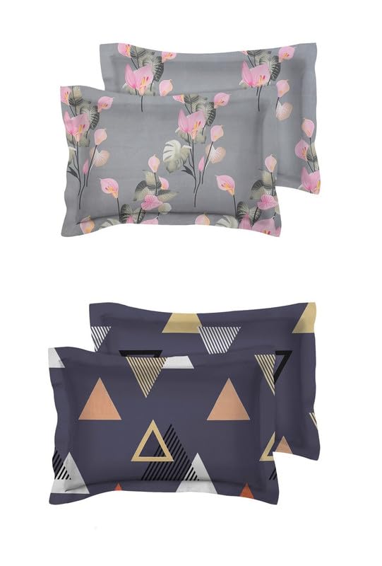 Image of BSB HOME Present Designer Printed 4 Piece 100% Pure Cotton Pillow Cover Set- 20 inch X30 inch Inches, (Multicolor,Light Grey Dark Grey)