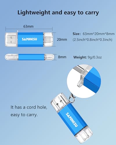 SANKESU USB C Flash Drive 256GB Thumb Drive for Android Phone USB 3.1 Type-A & Type-C Dual OTG Photo Storage Memory Stick Compatible with PC Laptop Macs Smartphone Tablet