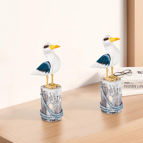 2 piezas figura decorativa de pájaro marino en madera miniatura 2