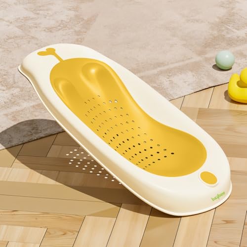 Image of Baybee Ziga Bath Seat for Babies | Portable Bather with Anti-Slip Edges & Suction Cup | Hanging Shower Tub for Newborns 0 to 12 Months (Yellow)