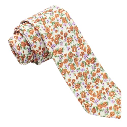 Image of Luckyvestir Ties for Men, Sage Green Cotton Floral Tie 2.76 inch Flower Printed Men's Neckties for Wedding /Groomsmen /Suit /Party