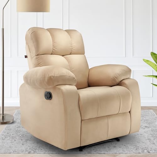 Image of Little NAP Helios Soft Suede Fabric Single Manual Standard Recliner | Padded 1 Seater Aaram Sofa | Relaxing Chair for Home Office Living Bed Room | Beige