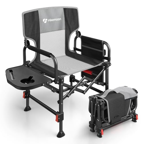 HIKEMOON Folding Camping Director Chairs Oversized Heavy Duty Portable Chair with Adjustable Height Side Table & Storage Pocket Compact Fold for Outdoor Camp Beach Fishing Lawn Travel