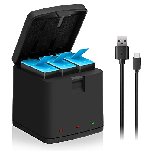 COOLSHOW Chargeur Batterie Hero 9/10 Chargeur USB à 3 canaux Compatible avec GoPro Hero 9 Black et GoPro HERO10 Black Chargeur Triple Type-C avec indicateur LED