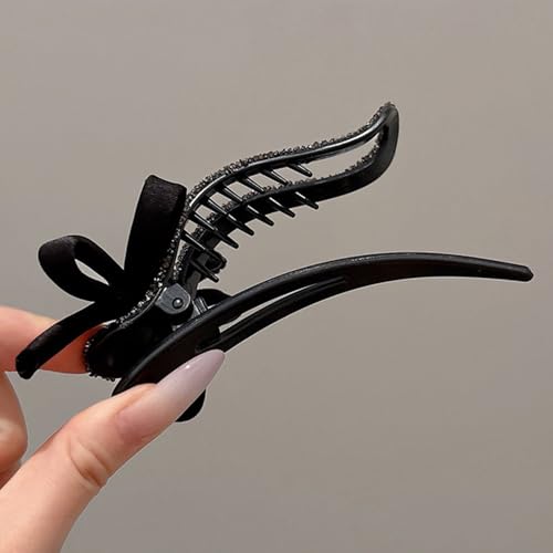 Pinza negra con moño y cristal decorativa 12 cm miniatura 3