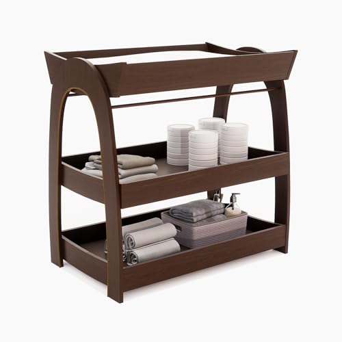Image of Baby Changing Table, Wood Diaper Changing Table with 2-Tier Storage Shelves, Wooden Baby Changing Station for Nursery, Modern Changing Table Dresser