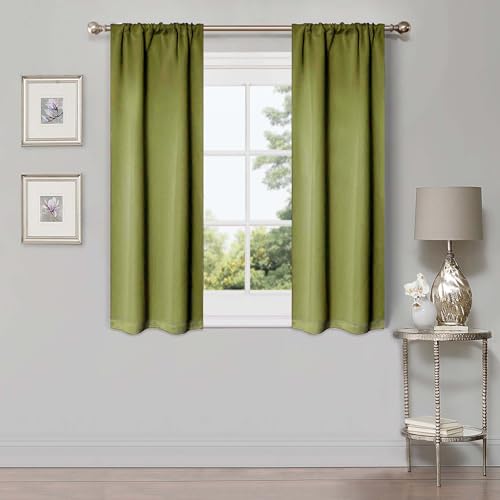 Superior Blackout Curtains, Room Darkening, Bedroom, Drapes, Kitchen, Living Room Window Accents, Sun Blocking, Thermal, 2 Pack, Rod Pocket, Solid Blackout Curtains, Set of 2, 26" x 63", Sage
