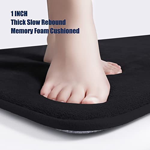 Image of YIHOUSE Memory Foam Bath U Shape Toilet Mat Non Slip Absorbent Soft Floor Rugs for Bathroom Machine Washable Carpet Bathroom mat U-Shape 20 inch X 24 inch Black