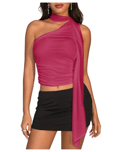 Image of RoseSeek Women's Y2K Leopard Polka Dots Halter Asymmetrical Neck Crop Tops