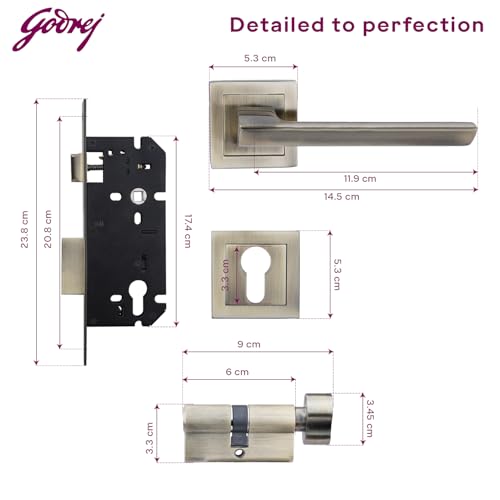 Image of Godrej Mortise Lock | Handle Lock Set | Calla Rossette Home Decor Handle | Matte Black Nickel Finish | 240 mm Lockbody | Eco Pin Cylinder 60 mm Knob from Inside and with 3 Keys|5 Years Warranty