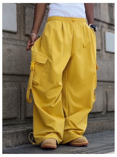 SOLY HUX Men's Baggy Cargo Pants Wide Leg Parachute Pants with Pocket Streetwear3