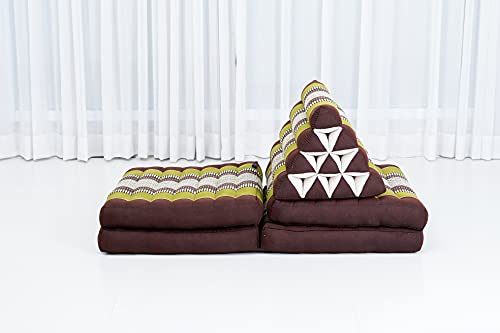 Image of Leewadee 4-Fold Mat with Triangle Cushion - Firm TV Pillow, Foldable Mattress with Cushion Made of Eco-Friendly Kapok, 89 x 20 inches, Brown Green
