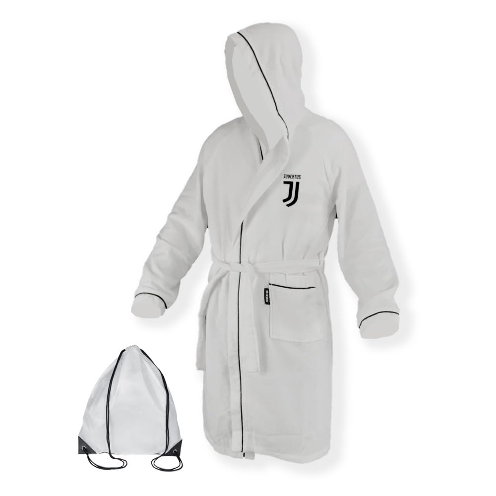 hermet Accappatoio Juve con Cappuccio | Accappatoi Calcio Juventus FC | Personalizzabile con Nome Ricamato PS 09653-B