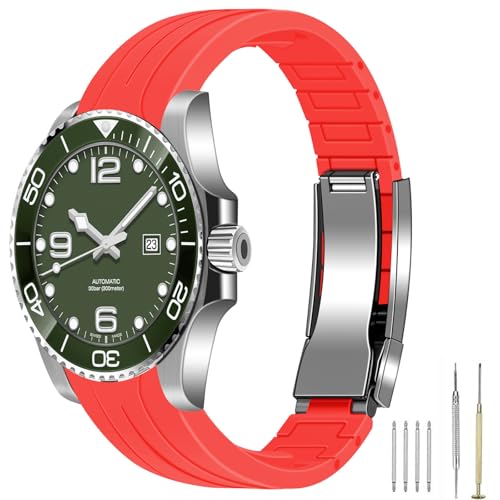 Image of Juntan 18mm 20mm 21mm 22mm Curved End Rubber Watch Band, Tapered Silicone Curved Replacement Watch Strap for Men Women with Metal Classic Diving Buckle