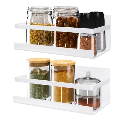 C-J-W マグネット スパイスラック キッチンラック 調味料ラック キッチン 収納 プレート 浴室用風呂ラック マグネット キッチン/風呂場/洗面所 収納 冷蔵庫サイドラック 強力磁石 約W24×D12.5×H9cm ホワイト2個セット