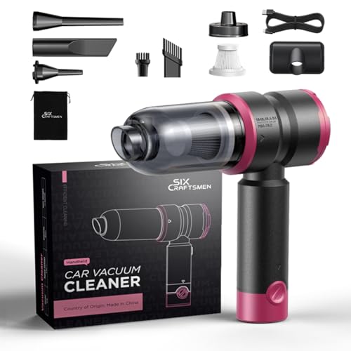 Handheld Car Vacuum Cleaner, 4-in-1 Cordless Rechargeable Mini Vacuum with Air Duster – Quickly Clean Crumbs, Pet Hair & Crevices in Car, Office, Home. Ideal for Commuters & Office Workers (Pink)