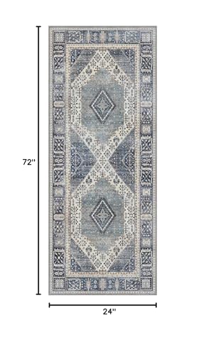 GENIMO 2x6 Non Slip Hallway Runner Rug, Machine Washable, Thin & Low Pile Lightweight for Kitchen, Laundry, Entryway, Bedroom & Living Room, Blue