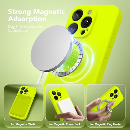 Image of Magnetic for iPhone 15 Pro Case, Compatible with MagSafe, [Full Camera Protection] [Screen Protector] Silicone Shockproof Protective Phone Case for iPhone 15 Pro 6.1 inch, Fluorescent Green