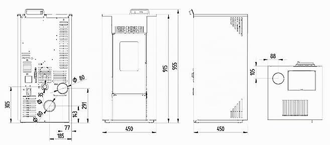 Stufa a Pellet ventilata Alida 9 Stagna 8,74 Kw Bordeaux 4 Stelle 83,70 m2 riscaldabili On Fire Line (Stufa + Kit canalizzazione + Telecomando)