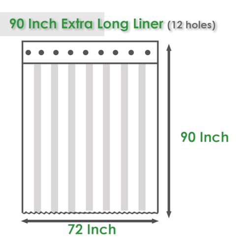 Image of Extra Long Shower Curtain Liner 90 Inch Length Clear Plastic Shower Curtain Sets for Bathroom with 12 Rings and 3 Weighted Magnets, 72 x 90 Inch