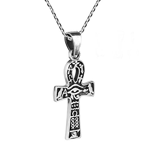 AeraVida Egyptian Eye of Horus Ankh Cross .925 Sterling Silver Pendant Necklace - Image 3