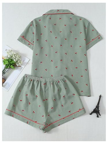 Image of Verdusa Pajamas For Women Set 2 Piece Summer Pajama Sets Cute Pjs Lounge Matching Button Shirt with Shorts