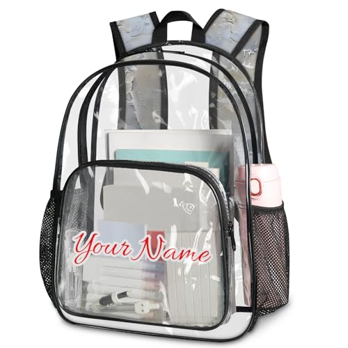 Personalized Large Clear Backpack Stadium Approved Heavy Duty PVC Plastic Custom Transparent Backpacks See Through Bag with Name, Seashell Starfish Ocean Beach
