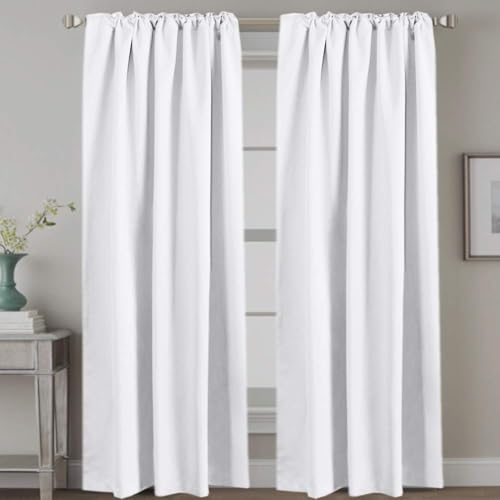 Image of H.VERSAILTEX Back Tab White Curtains 90 Inch Long for Living Room, Rod Pocket Room Darkening Thermal Insulated Light Blocking Drapes, 52 x 90 Inch, 2 Panels