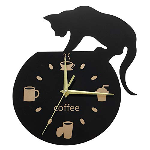 Winomo Silent Cartoon Wall Clock Cute Climbing Cat For Drinking Coffee Clock Wall Decoration Cup Coffee Clock #TOP2