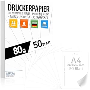 Druckerpapier A4 80g weiß – 50 Blatt - PREMIUM PAPIER Reinweiß - DIN A4-21 x 29,  cm - Kopierpapier, Laserdrucker & Tintenstrahl für Uni, Fotografie, Präsentationen Ideal für Büro & Office - 50 BLATT
