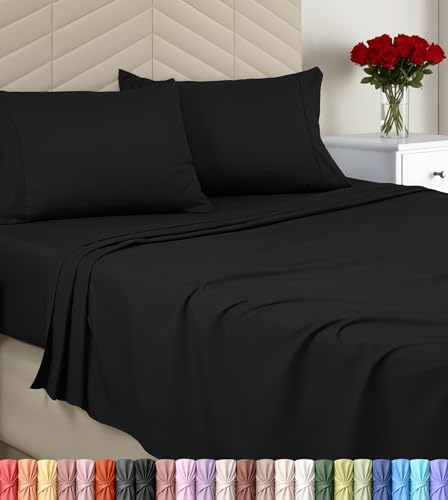Image of Utopia Bedding King Sheet Set, Soft Microfiber 4 Piece Bed Sheets with 15 inch Deep Pocket - Easy Care Brushed Microfiber (King, Black)