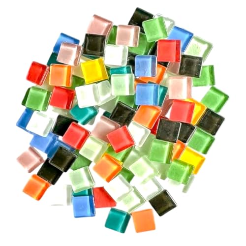 CRAFT BASKET® Assorted Colours Glass Mosaic Tiles (20 Variations) (All Packs: 100 g,200 g,400 g,1 kg), DIY Mosaic Art, Decoration, Crystal Glass Mosaic Tiles (Glossy Square 12 x 12 mm, 200 g)