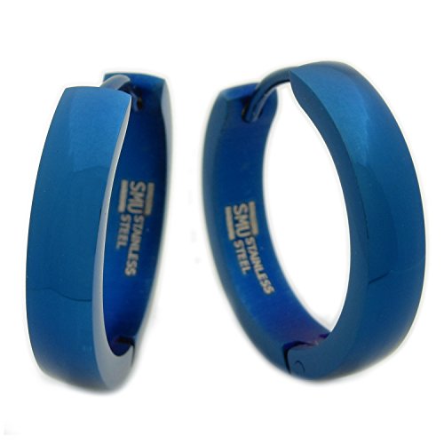 Stainless Steel Curved Face Round Hoop Men Earrings Silver Blue Rose Gold Black 20mm