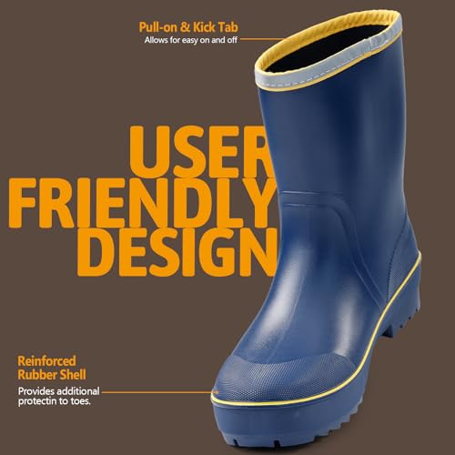 Image of mens rain boots waterproof work boots for men mid-calf deck bootie comfortable garden shoes lightweight chelsea bootie for Gardening Fishing Boating Camping Sailing yellow&blue