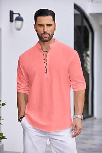 Image of Macsivo Men's Stylish Mandarin Collar Kurta | Casual Ethnic Fusion Shirt for Daily, Party & Travel | Full Sleeves | Cotton Blend Comfort Fit Short Kurta