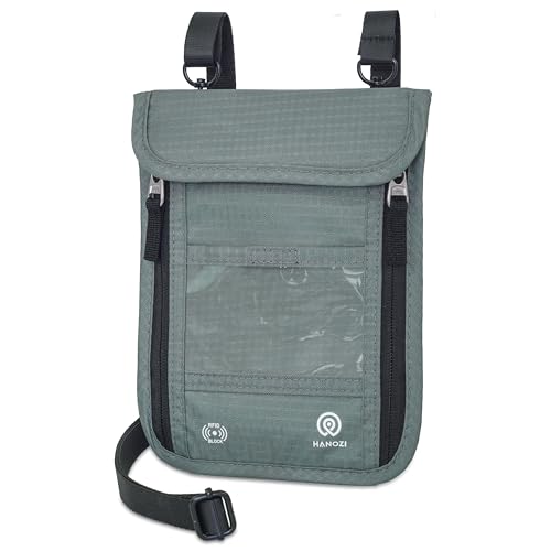 HANOZI Travel Neck Wallet – Travel pouch and RFID Blocking Passport Holder for Women and Men - Slim Travel Wallet to Keep Your Cash, Passport, Credit Cards Safe. (Moss Grey)