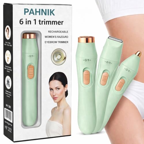 Image of 6-in-1 Women's Trimmer for Bikini, Face & Body Hair Removal - USB Rechargeable, Waterproof, 90 Min Runtime, Painless Facial & Body Hair Remover for Underarms, Upper Lip & Sensitive Areas (Mint Green)