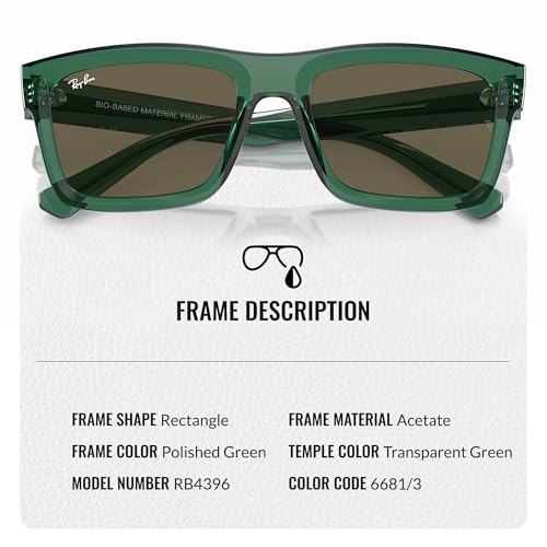 Image of Ray-Ban RB4396 WARREN BIO-BASED Rectangle Shaped Sunglasses for Men & Women with Official RAYBAN Eyewear Kit